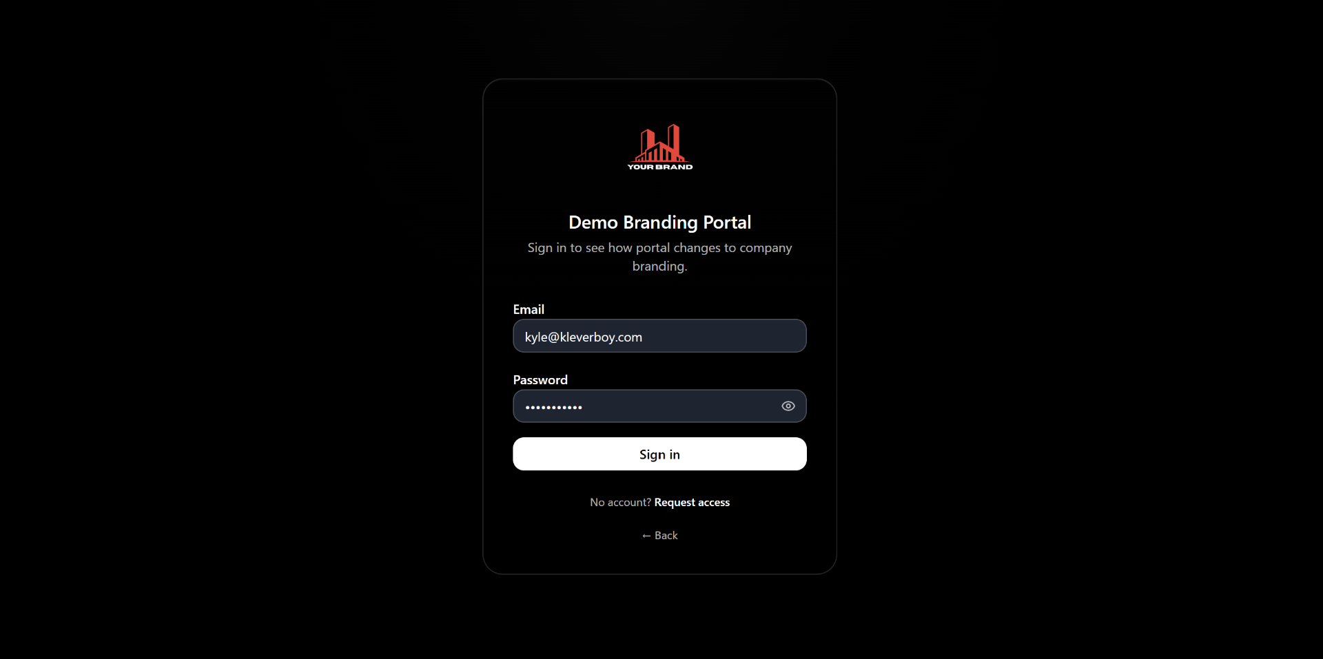 White-labeled enterprise sign-in portal with custom logo and brand colors